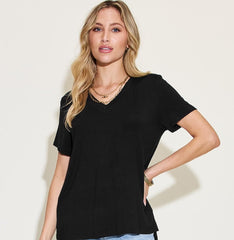 Basic Bae Full Size V-Neck High-Low T-Shirt