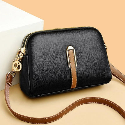 Simple Shoulder Messenger Bag With Textured PU