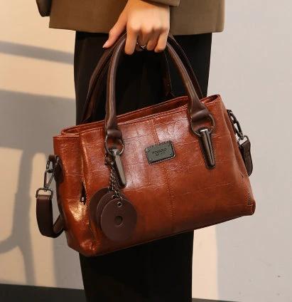 Retro Contrast Large Capacity PU Shoulder Bag For Daily Use
