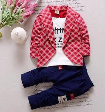 Soft and Comfortable Toddler Sportswear Suit for Boys and Girls, Ages 0-3 - red plaid jacket with navy pants set for active play
