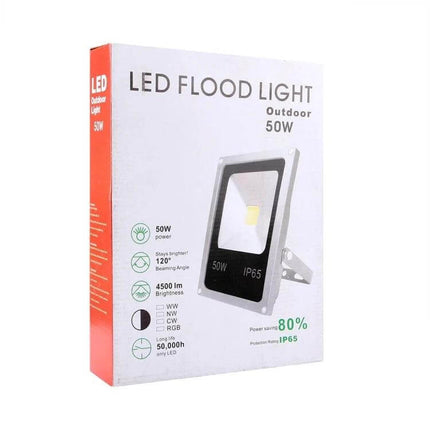 4500LM LED Lamp White For Home And Office Use Everyday Lighting - white 50W LED flood light box showing product and icons