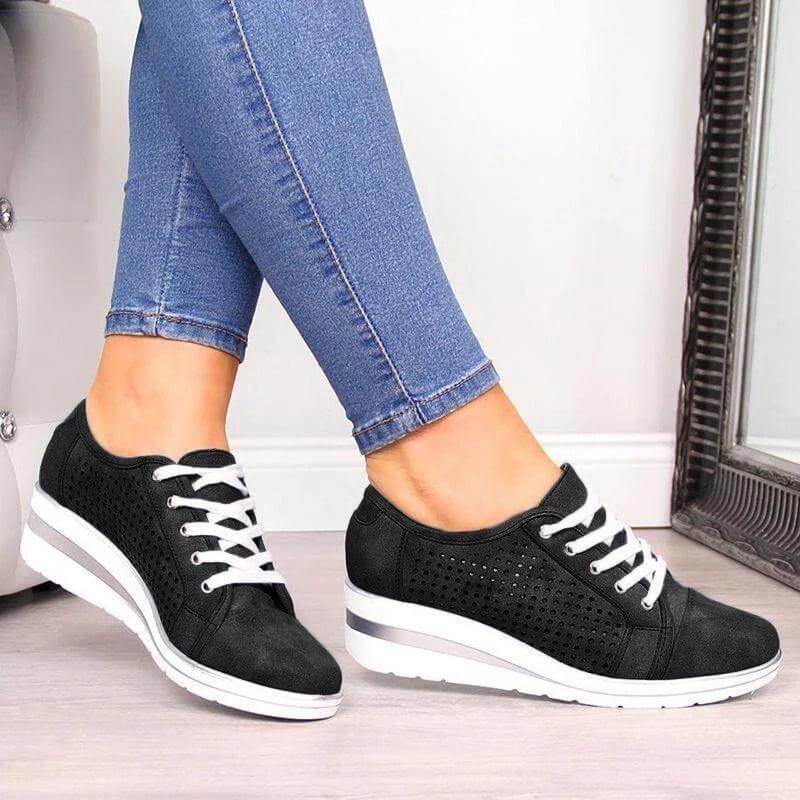 Casual Canvas Wedge Sneakers for Summer and Autumn with Breathable Air Mesh and Medium Heel