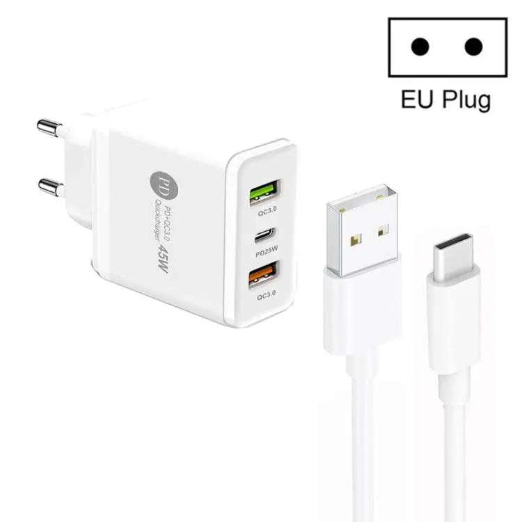 45W PD25W + 2 x QC3.0 USB Multi Port Charger EU Plug