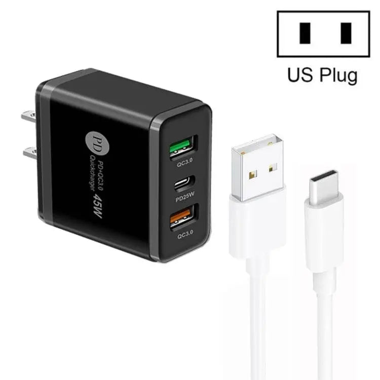 45W PD25W + 2 x QC3.0 USB Multi Port Charger with Cable