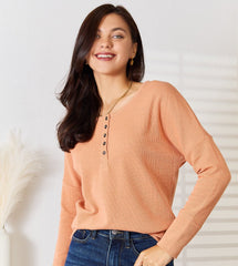 Basic Bae Half Button Long Sleeve Top