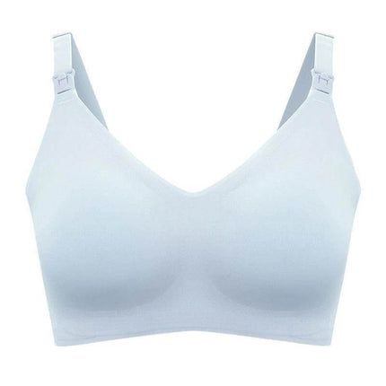 Women's Simple Glossy Seamless Maternity Bra for Daily Wear - light blue nylon seamless maternity bra with fixed double-shoulder straps for support