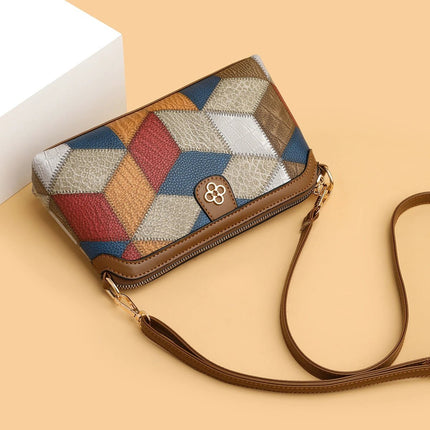 Bohemian Crossbody Bag With Blue Brown Contrast Stitching