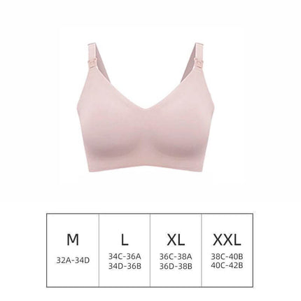 Women's Simple Glossy Seamless Maternity Bra for Daily Wear - pink nylon seamless nursing bra with fixed double-shoulder straps, sizes M-XXL