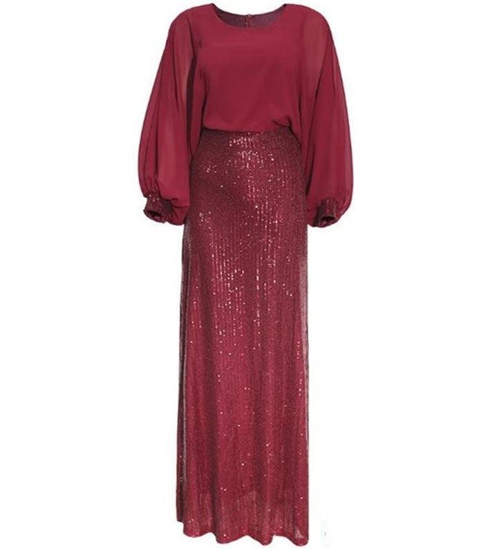 Chic Plus Size African Beaded Chiffon Evening Gown for Special Occasions Wine Red