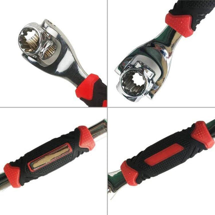 48-In-1 Socket Wrench, Double-Ended Home Repair Tool showing chrome double-ended ratchet heads and black-red ergonomic handle
