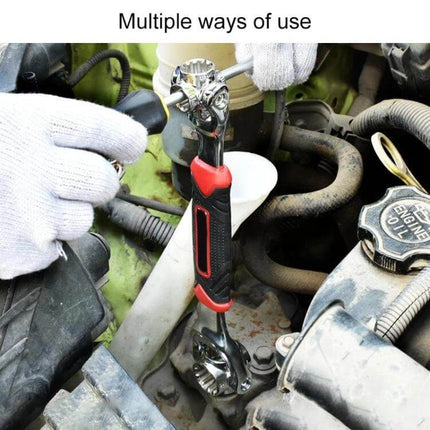 48-In-1 Socket Wrench, Double-Ended Home Repair Tool being used in a car engine bay for tight-space bolt and screw repairs