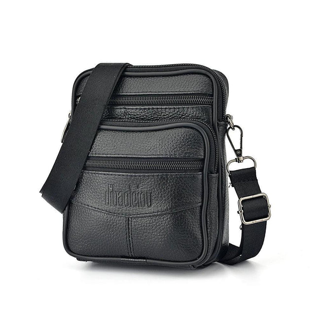 Men Genuine Leather Waist Bag For Travel Black Crossbody Pouch | Syndmart