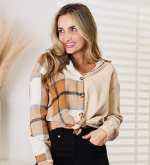 Perfee Plaid Print Dropped Shoulder Shirt