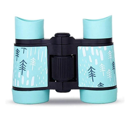 4X30 Kids Bird Watching Binoculars for Everyday Outdoor Adventures in teal with forest pattern, compact child-friendly design for backyard birding