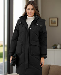 Long Sleeve Longline Hooded Winter Coat with Pockets