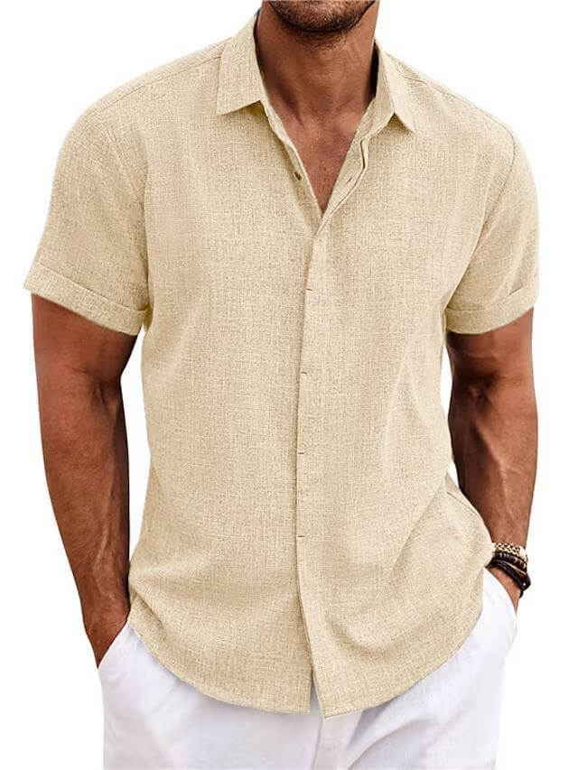 Men's Relaxed Fit Short Sleeve Linen T-Shirt in Solid Colors