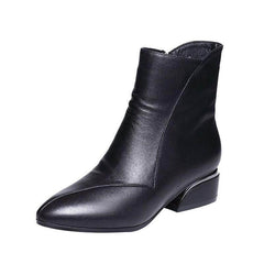 Stylish Pointed-Toe Chunky Heel Ankle Boots with Side Zipper