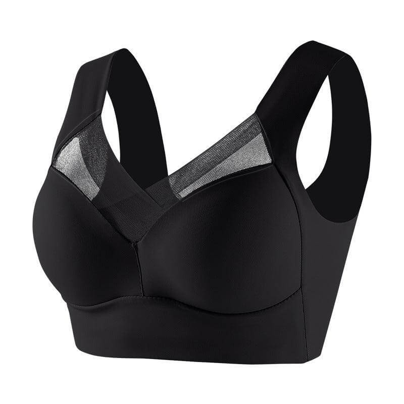 Elegant plus size wireless bra with adjustable thin push-up seamless design and beautiful back in sleek black.