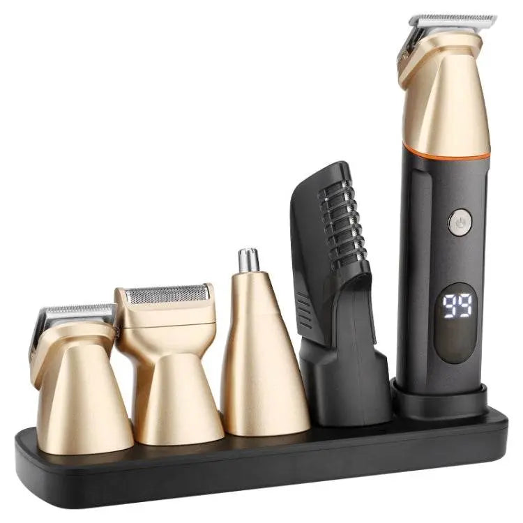 5 In 1 Haircut Digital Display Water Washing Shaver Nose Hair Electric Push Shear Set, LK-881 5 In 1 (Gold), LK-881 5 In 1 (Silver)