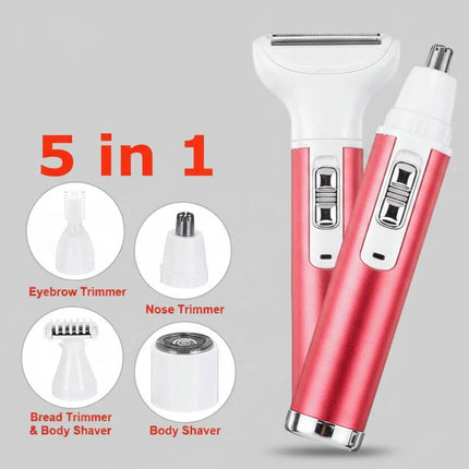 5 In 1 Shaver Nose Trimmer Eyebrow Kit For Women Daily Grooming compact pink electric multihead trimmer for shaving nose eyebrow body travel grooming