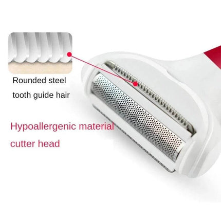 5 In 1 Shaver Nose Trimmer Eyebrow Kit For Women Daily Grooming close-up of hypoallergenic rounded steel cutter head and foil