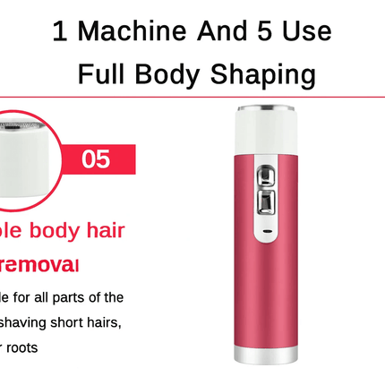 5 In 1 Shaver Nose Trimmer Eyebrow Kit For Women Daily Grooming compact red aluminum alloy body for whole body hair removal and eyebrow shaping