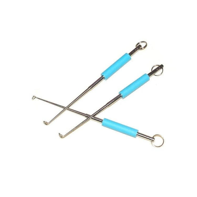 5 Pack Fishing Line Unhooker for Easy Hook Removal - corrosion-resistant stainless steel spiral head with soft blue rubber handle, pack of 5