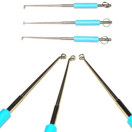 5 Pack Fishing Line Unhooker for Easy Hook Removal - stainless steel spiral head unhookers with blue rubber handles