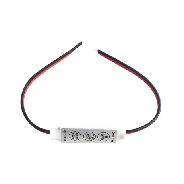 5-Pack Mini 3-Key Dimmer for Single-Color LED Strip Lights compact controller with red black leads for 12–24V single-color strips