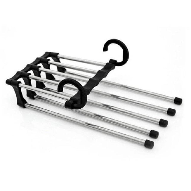 5-In-1 Telescopic Wardrobe Drying Rack for Pants and Clothes with stainless steel telescoping rods and plastic joints for small-closet drying