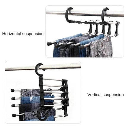 5-In-1 Telescopic Wardrobe Drying Rack for Pants and Clothes hanging jeans horizontally and vertically on telescopic stainless steel rods