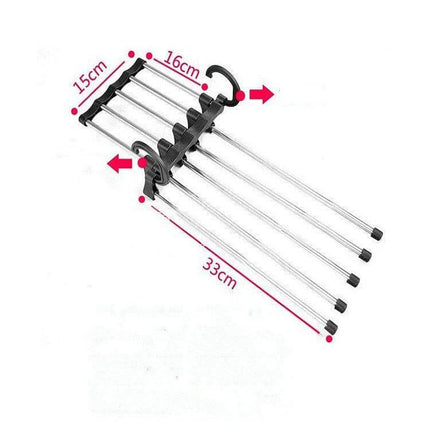 5-In-1 Telescopic Wardrobe Drying Rack for Pants and Clothes telescoping stainless steel rods with plastic joints, 4 extendable bars for pants (33cm)