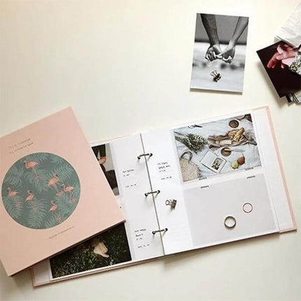 Photo Album 5 Inch Family Keepsake For Storing Memories - compact 5-inch family photo album open with ring binder and keepsake photos