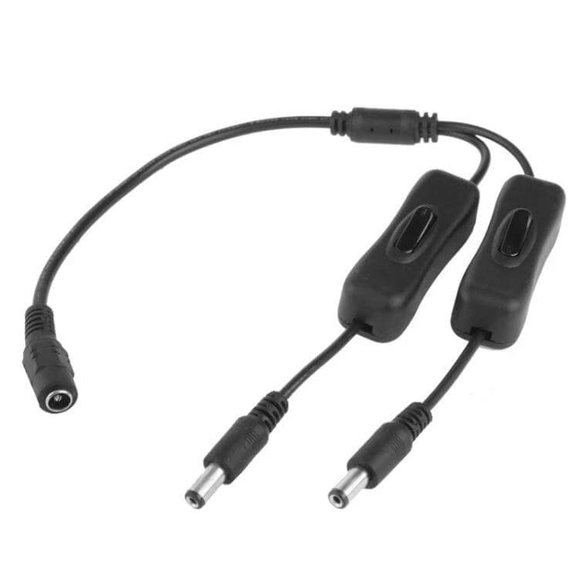 5.5x2.1mm DC Power Cable Connector With Switch For LED Strip – black cable splitter with inline on/off switches for easy LED strip power control