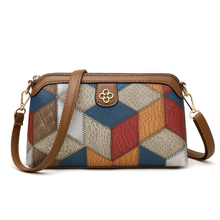 Bohemian Crossbody Bag With Blue Brown Contrast Stitching