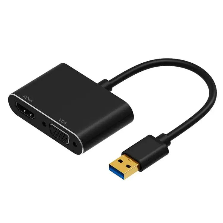 5201B 2 in 1 USB 3.0 to VGA HDMI Converter Black Silver