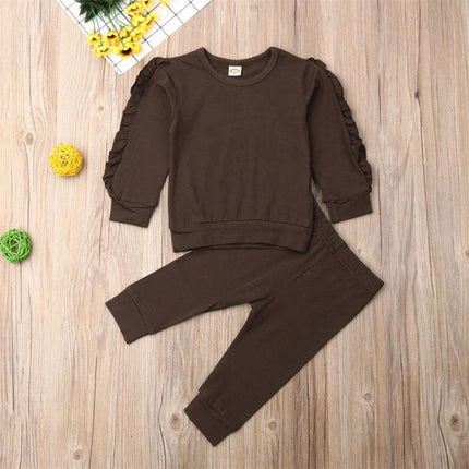 Infant Boys and Girls Long Sleeve 2-Piece Fall Outfit Set brown cotton sweatshirt and pants for cozy playdates and outings