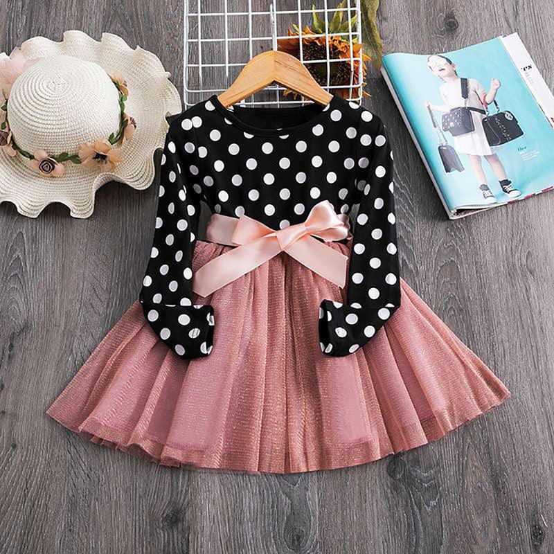 Charming Polka Dot Dress for Little Princesses Black