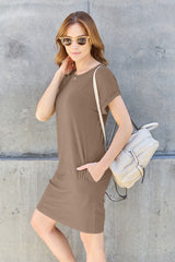 Basic Bae Full Size Round Neck Dress with Pockets