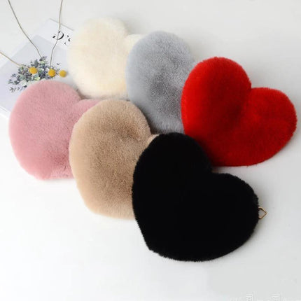 Plush Heart Shoulder Bag With Chain Strap Medium Pink
