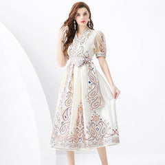 Classic Bow-Embellished Apricot Dress for Women