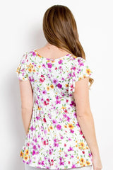 Be Stage Floral Short Sleeve Ruffled Top