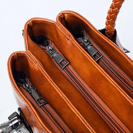 Vintage PU Handbag With Woven Handle For Everyday Use 30x14x20cm
