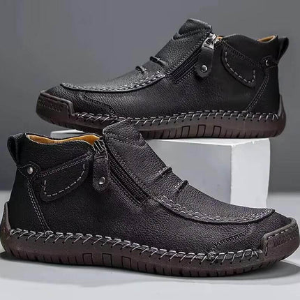 Men's Plus Size Chelsea Slip On Casual High Top Shoes in black artificial PU with elastic side panels and stitched sole - casual walking high tops