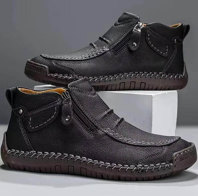 Men's Plus Size Chelsea Slip On Casual High Top Shoes in black artificial PU with elastic side panels and stitched sole - casual walking high tops