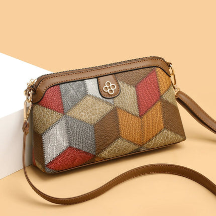 Bohemian Crossbody Bag With Blue Brown Contrast Stitching