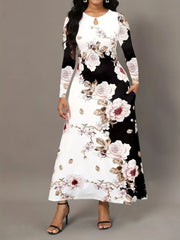 Pocketed Printed Long Sleeve Dress