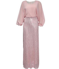 Chic Plus Size African Beaded Chiffon Evening Gown for Special Occasions Pink