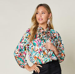 Double Take Full Size Printed Button Up Long Sleeve Shirt