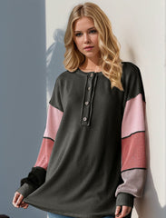 Double Take Full Size Color Block Round Neck Long Sleeve T-Shirt